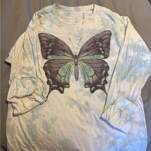 RSQ Butterfly Graphic Long Sleeve Tee in Light Blue & Black